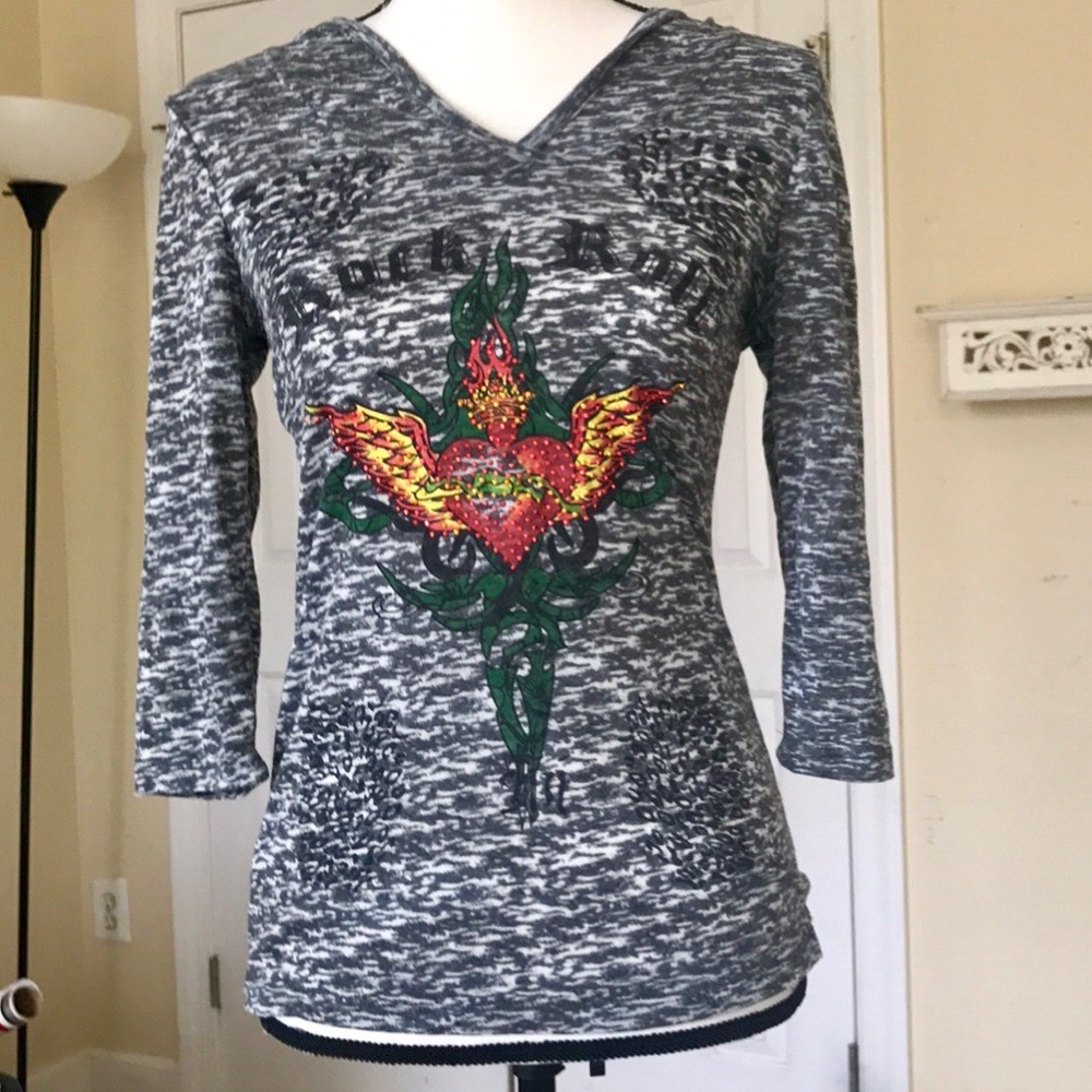 LIA LEE EMBELLISHED ROCK & ROLL HOODIE TOP